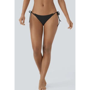 Halara Bikini Bottom Womens Medium Black Ribbed Side Tie Swimwear Beach Vacation
